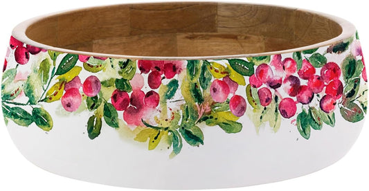 Cranberry Wreath Mango Wood Bowl - 10" Dia