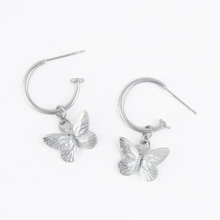 Butterfly Charm Hoop Earrings