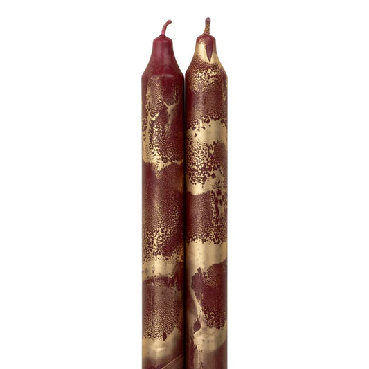 Decorative Bordeaux Red with Gold Flakes Taper Candles