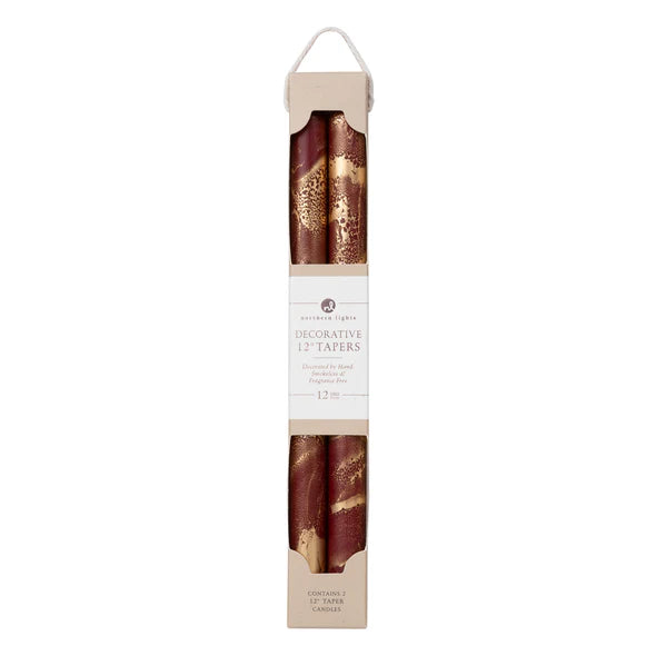 Decorative Bordeaux Red with Gold Flakes Taper Candles