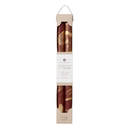 Decorative Bordeaux Red with Gold Flakes Taper Candles