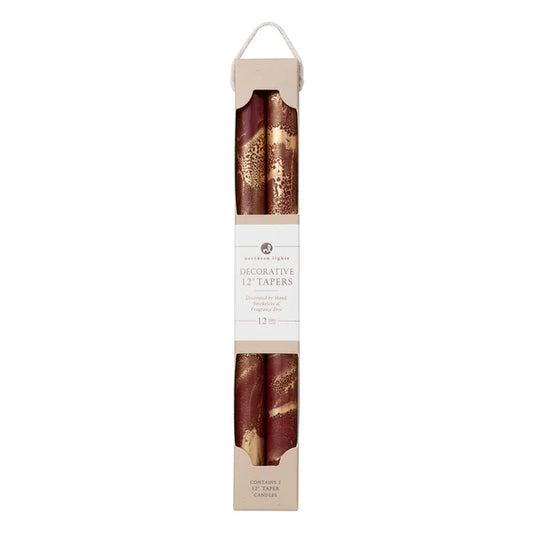 Decorative Bordeaux Red with Gold Flakes Taper Candles