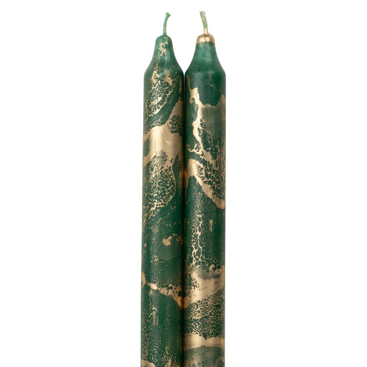 Decorative Hunter Green with Gold Flakes Taper Candles