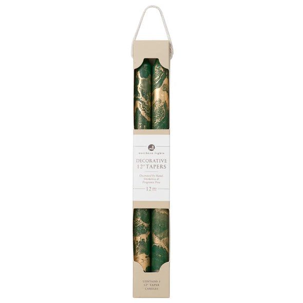 Decorative Hunter Green with Gold Flakes Taper Candles