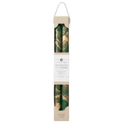 Decorative Hunter Green with Gold Flakes Taper Candles