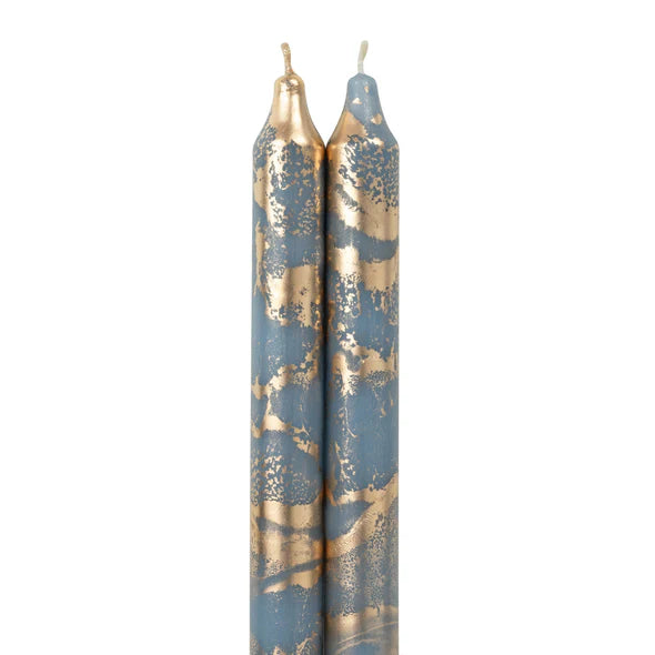 Decorative Prairie Blue with Gold Flakes Taper Candles