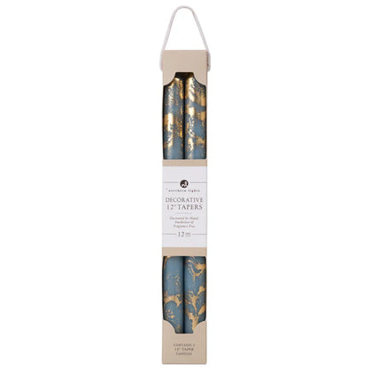 Decorative Prairie Blue with Gold Flakes Taper Candles