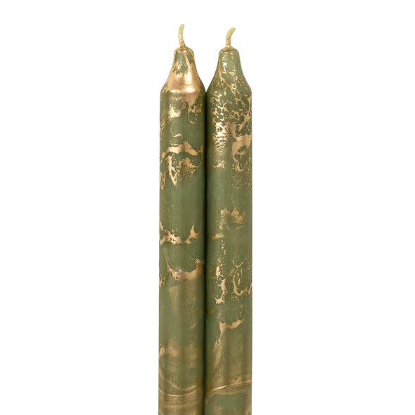 Decorative Moss Green with Gold Flakes Taper Candles