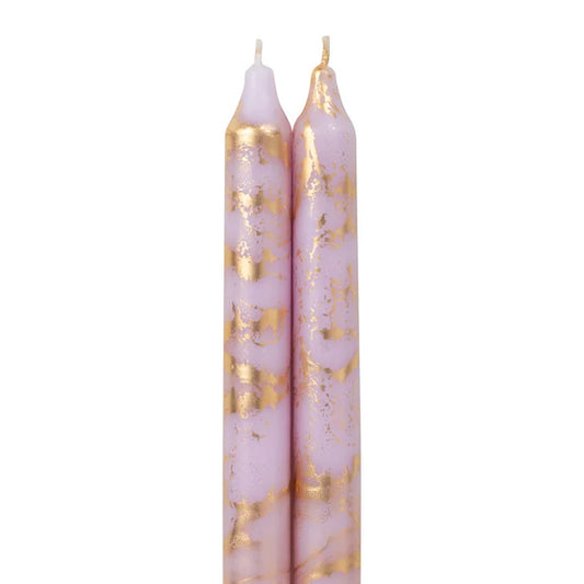 Decorative Petal Pink with Gold Flakes Taper Candles