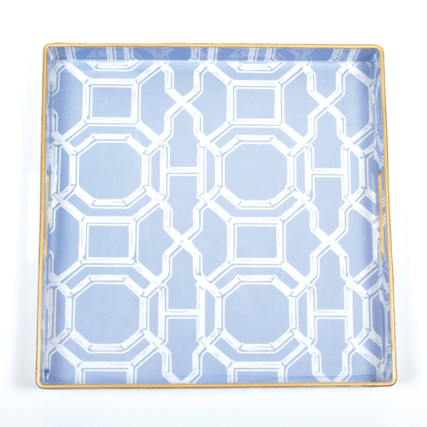 Blue and White Bamboo Trellis Square Tray