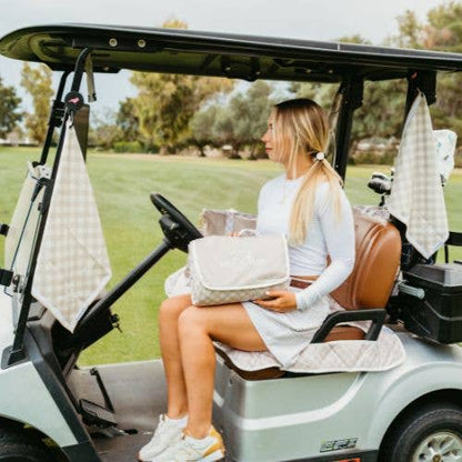 Birdie Gingham Neutral Golf Cart Seat Cover