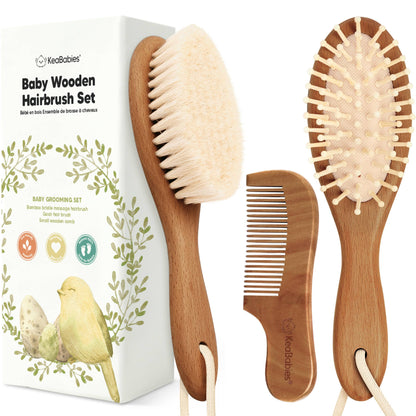 Baby Hair Brush and Comb Set: Dark Wood Walnut