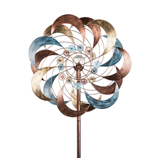 75"H Solar Wind Spinner, Copper Daisy