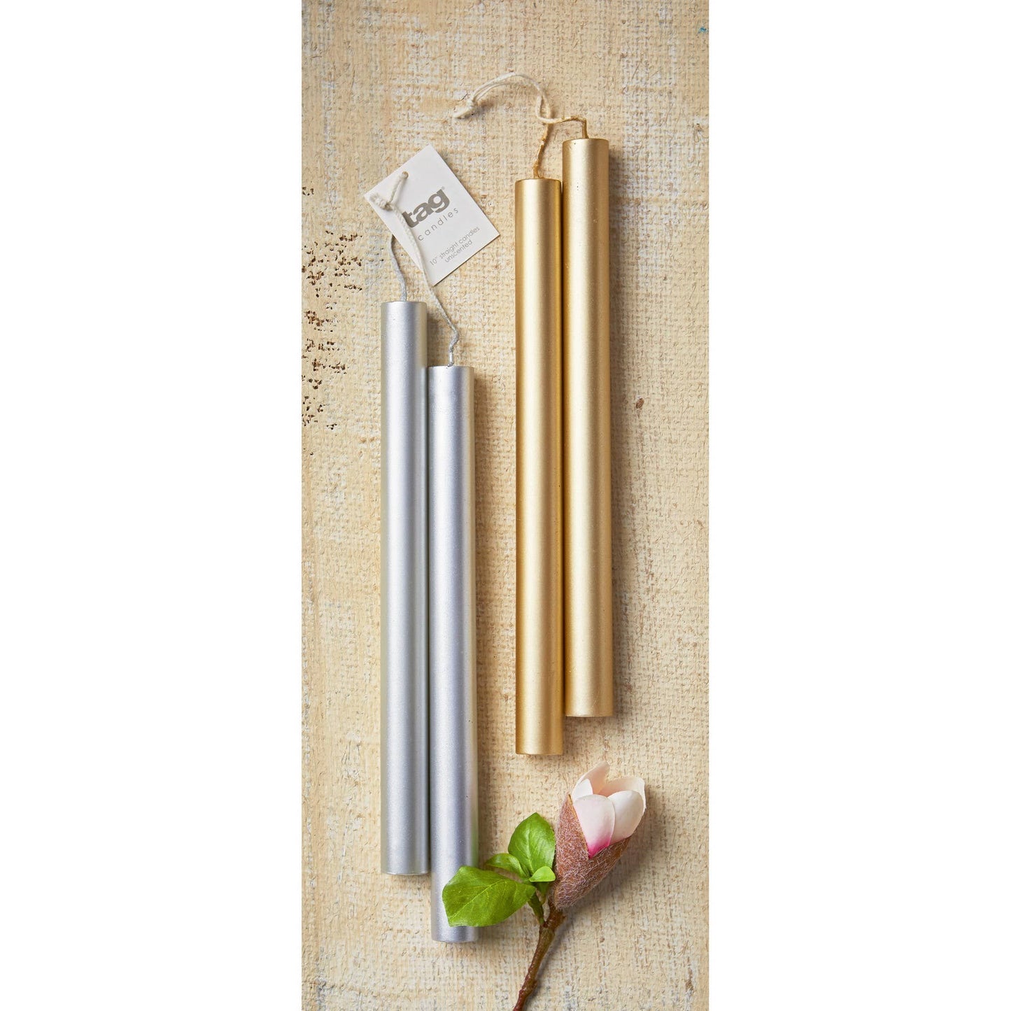 Unscented 10" Taper Candles Set of 2 - Silver