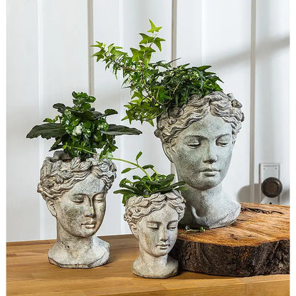 Grace Filled Woman Head Cement Planter Pot