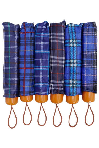 Blue Plaid Compact Umbrella