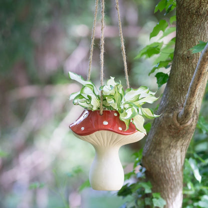 Red Mushroom Ceramic Hanging Planter