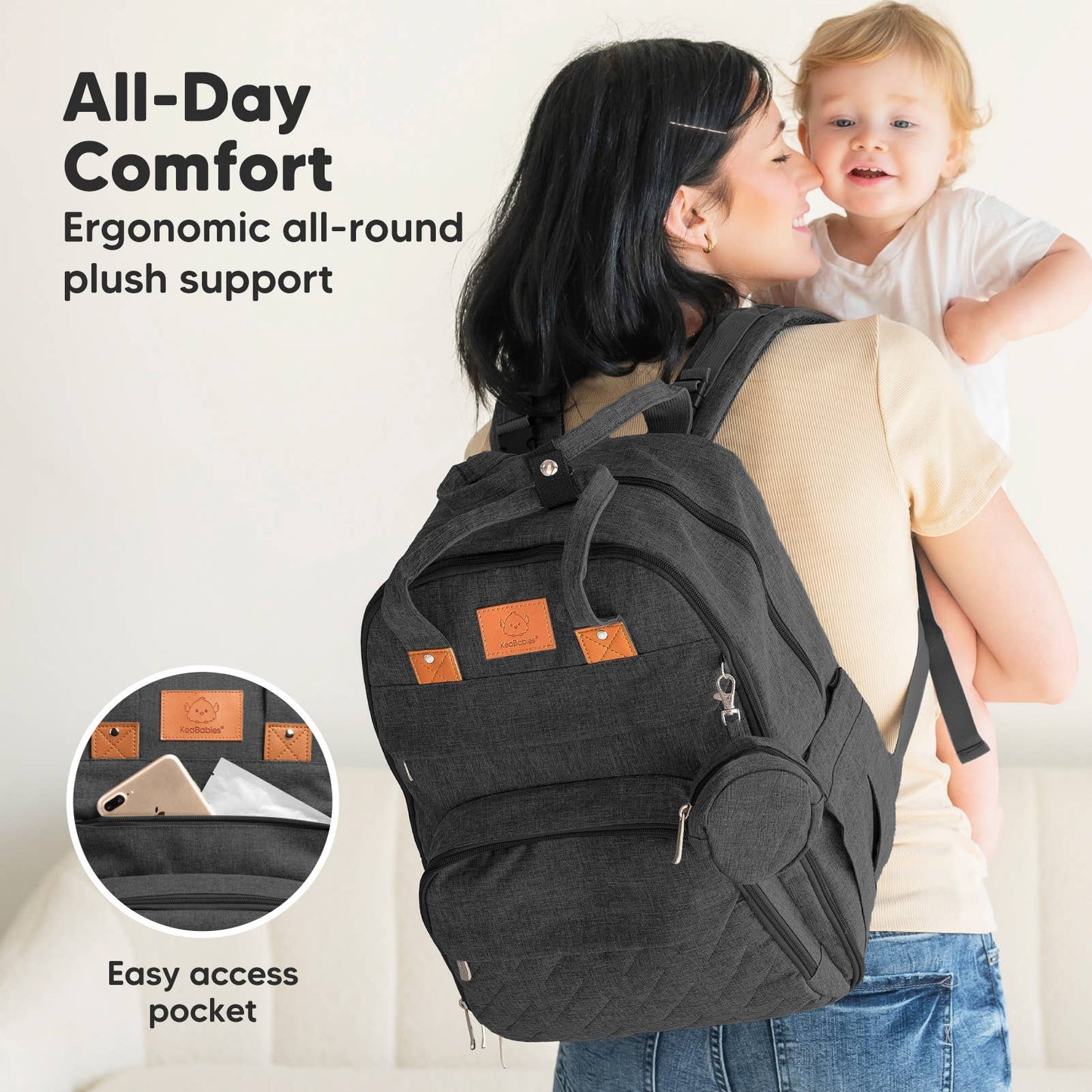 KeaBabies Rove Diaper Backpack- Charcoal