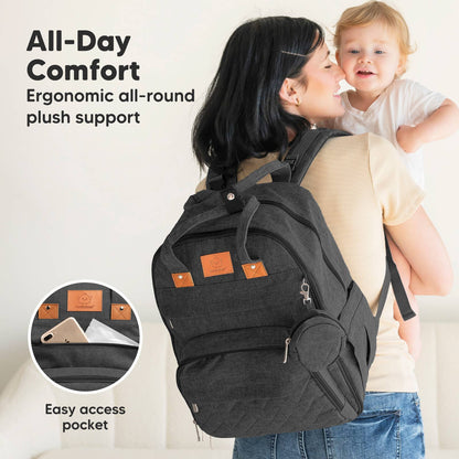KeaBabies Rove Diaper Backpack- Charcoal