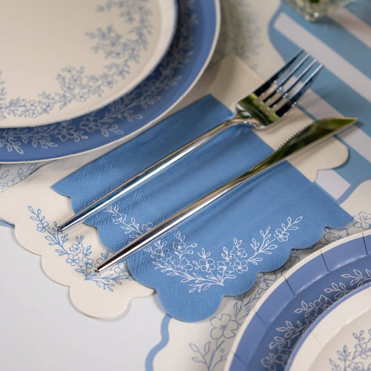 Floral Elegance Blue Beverage Napkins