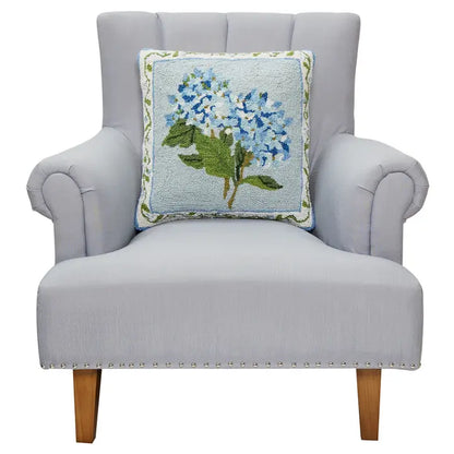 Blue Hydrangea Hooked Wool Pillow
