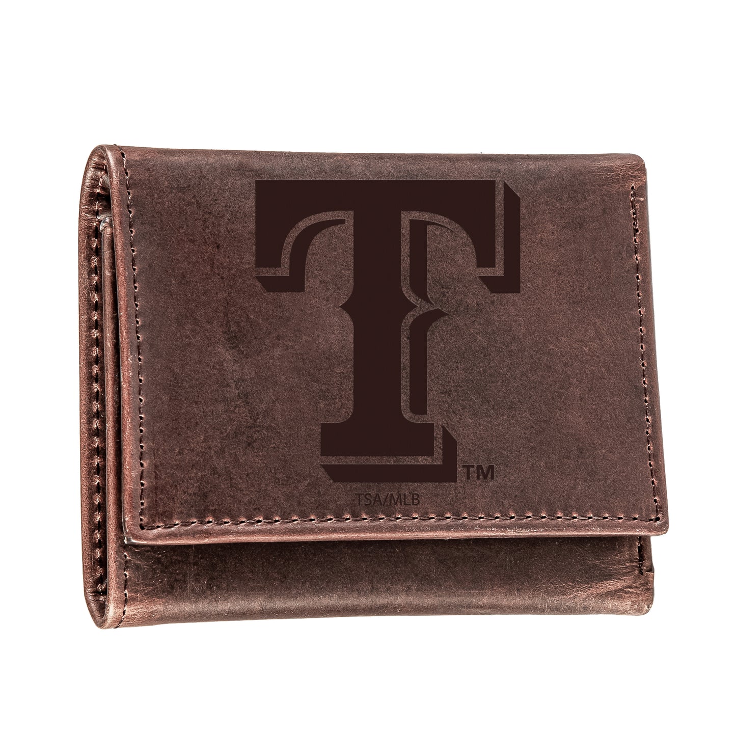 Texas Rangers 100% Genuine Leather Brown Tri-Fold Wallet