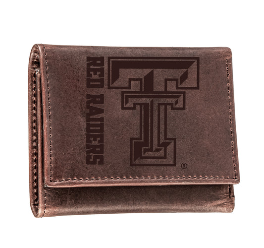 Texas Tech 100% Genuine Leather Brown Bi-Fold & Tri-Fold Wallet