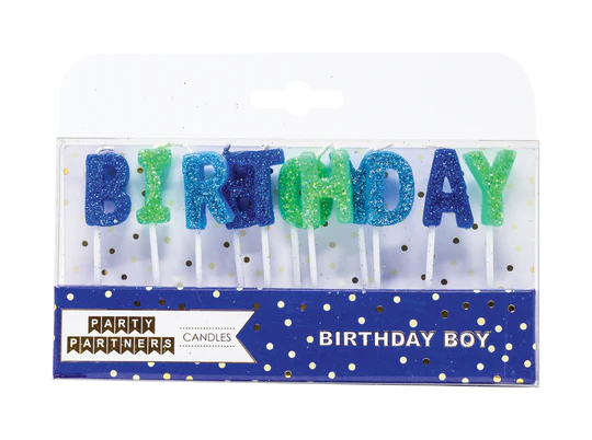 Birthday Boy Letter Glitter Candle Set