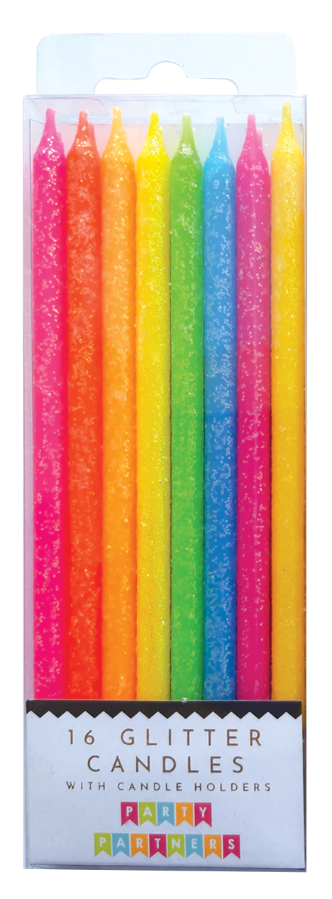 Neon Tall Glitter 16 Candle Set