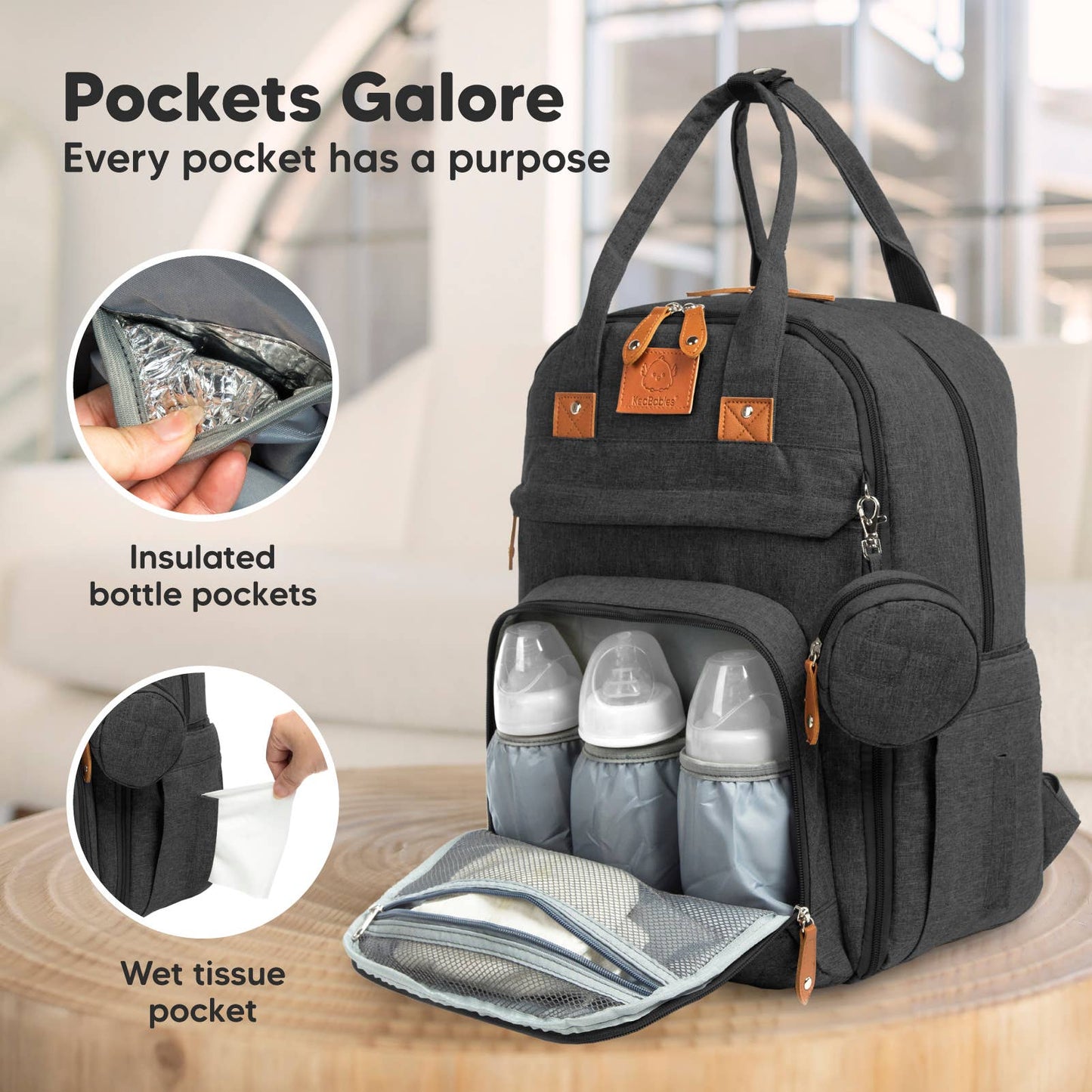 KeaBabies Rove Diaper Backpack- Charcoal