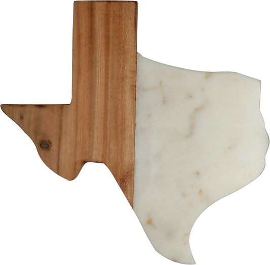 Texas Shaped Mango Wood & Marble Serving Cutting Board