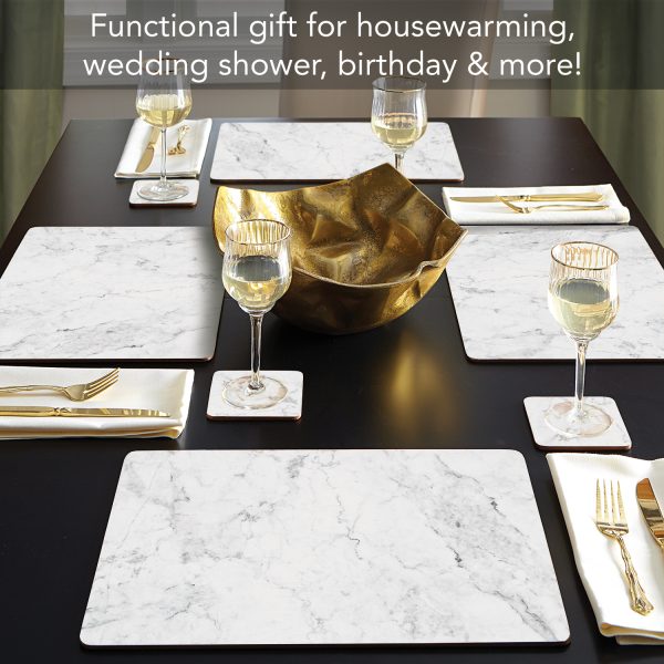 CounterArt White Marble Hardboard Cork-Back Placemats