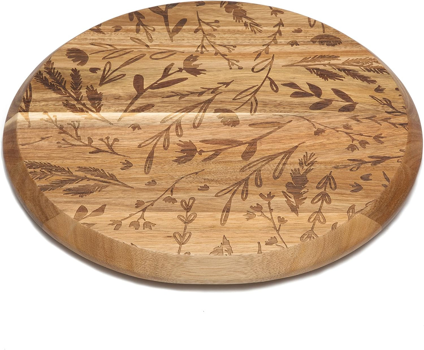 Etched Floral Design Acacia Wood Lazy Susan