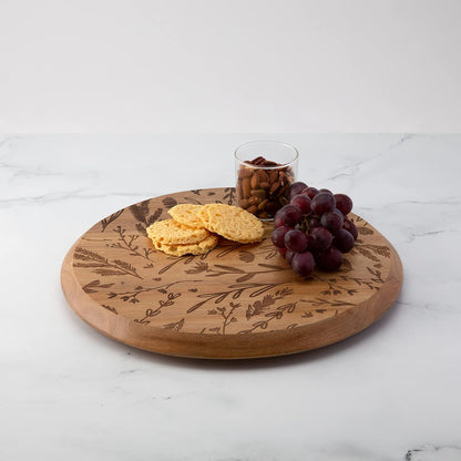 Etched Floral Design Acacia Wood Lazy Susan