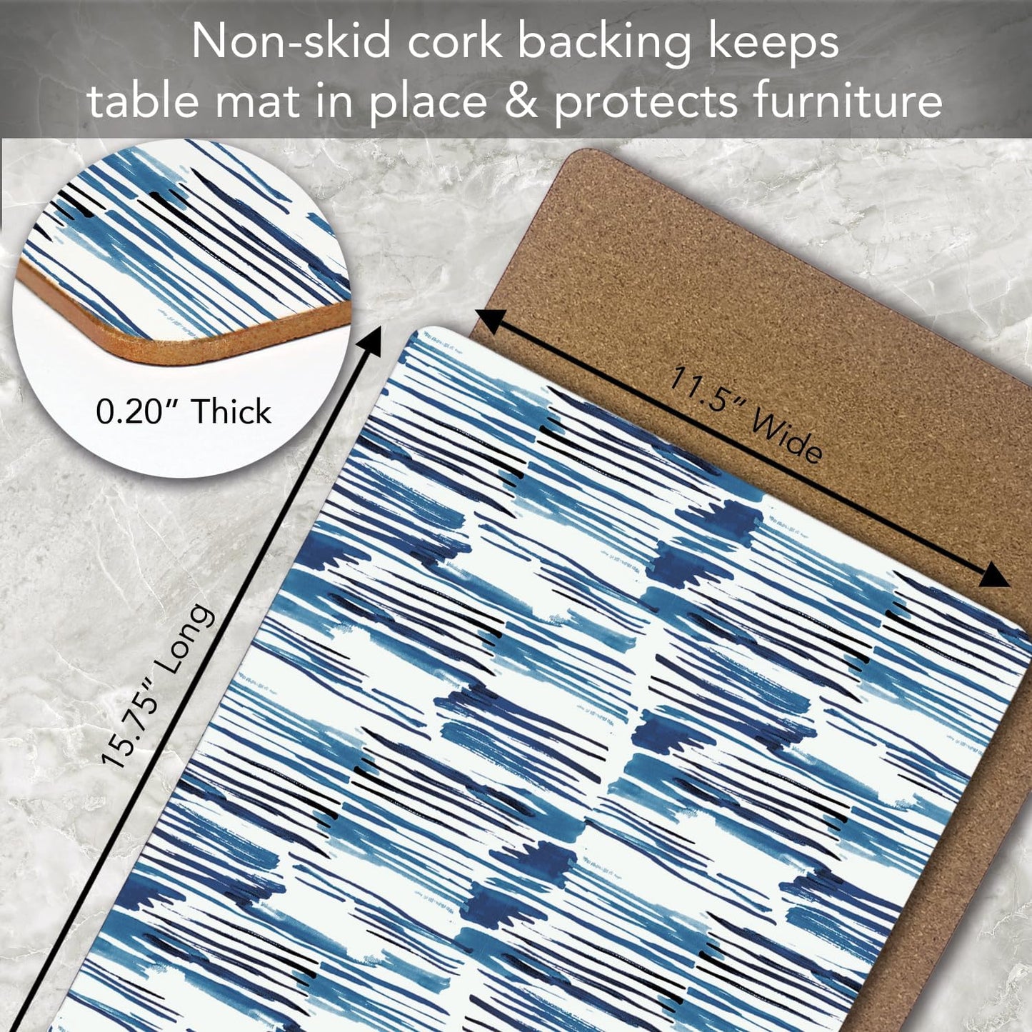 CounterArt Indigo Thin Lines Hardboard Cork-Back Placemats