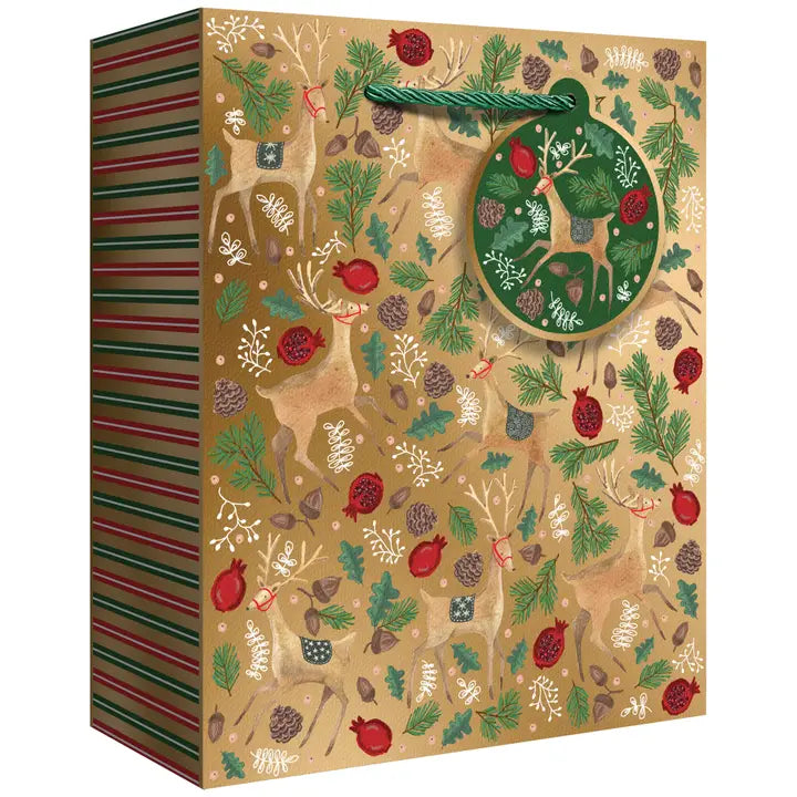 Reindeer Tapestry Gold Gift Bag