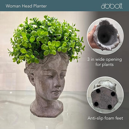 Grace Filled Woman Head Cement Planter Pot