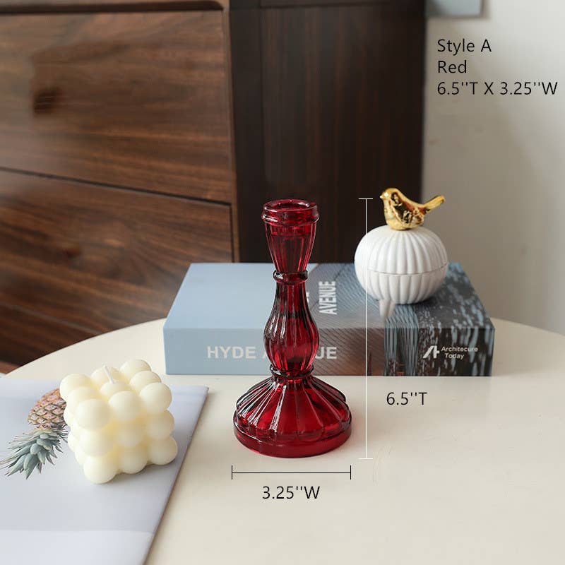 Red Glass Candlestick Taper Candle Holder