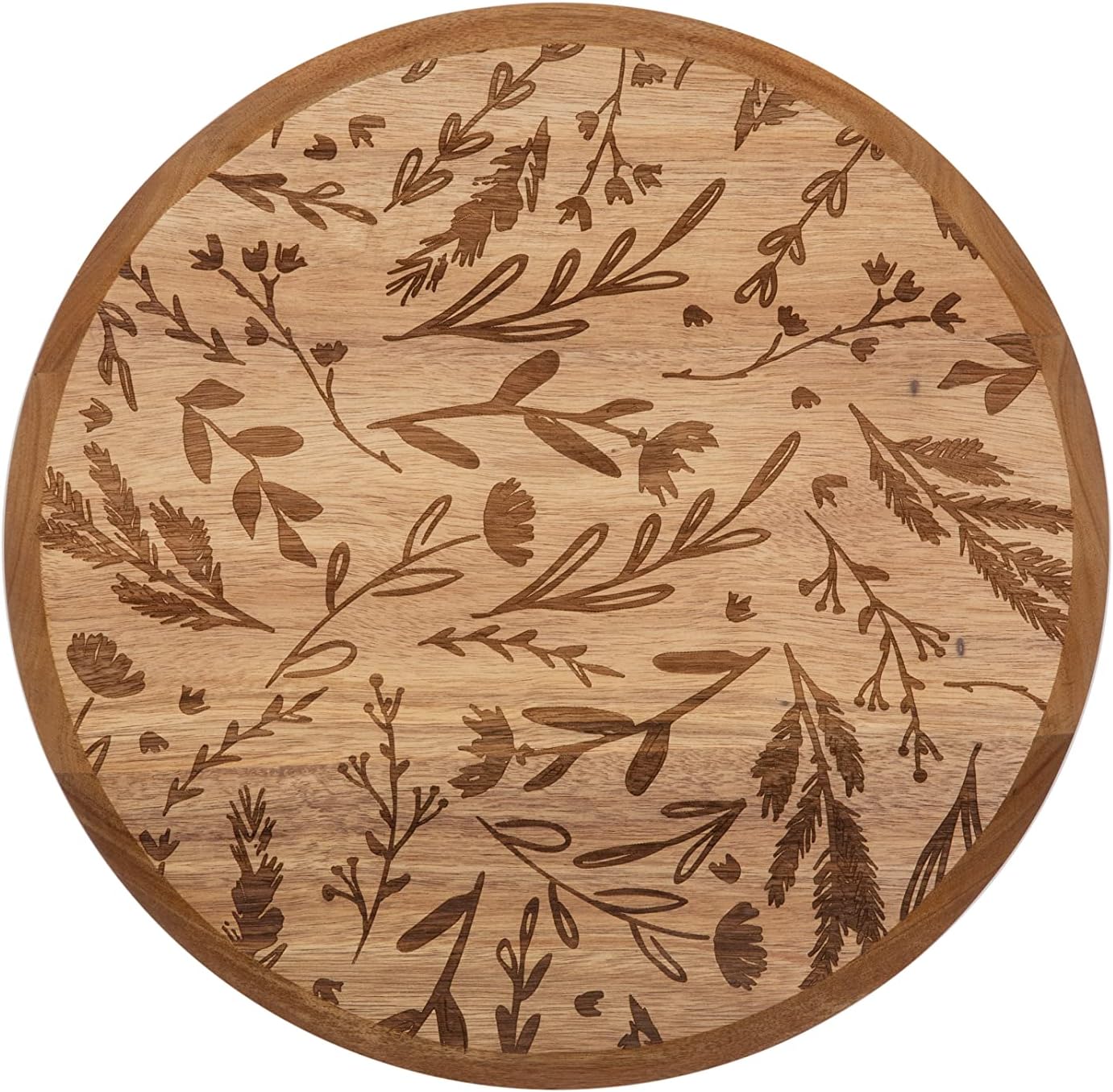 Etched Floral Design Acacia Wood Lazy Susan