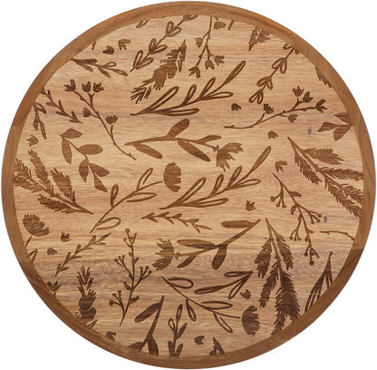 Etched Floral Design Acacia Wood Lazy Susan