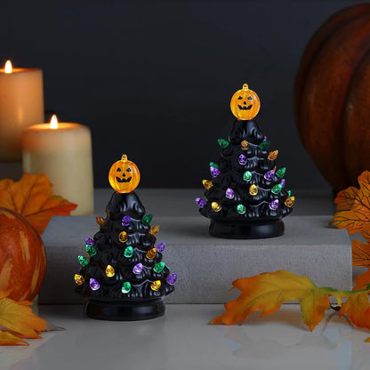 Ceramic Jack-O-Lantern Halloween Tree Topper Table Decor - 5"