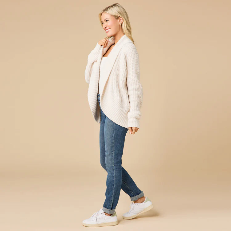 Waffle Marshmallow Cocoon Cardigan- Almond