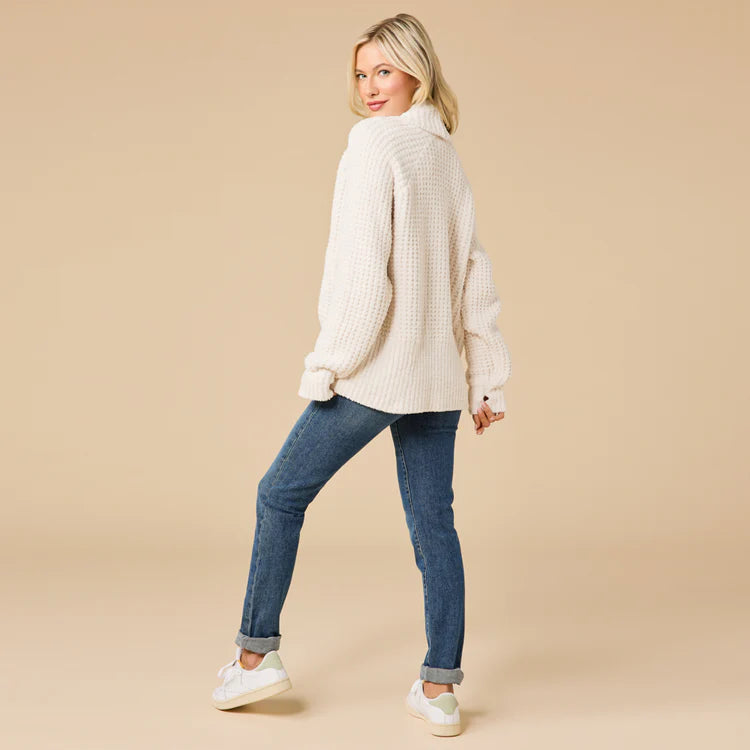 Waffle Marshmallow Cocoon Cardigan- Almond