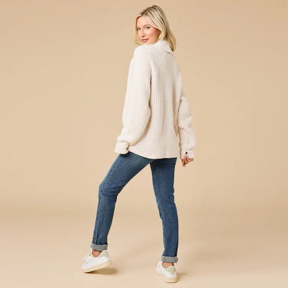 Waffle Marshmallow Cocoon Cardigan- Almond