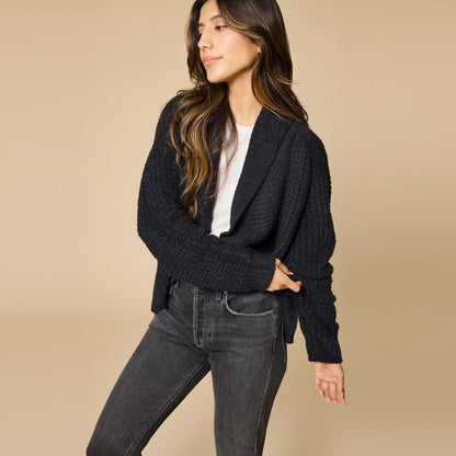 Waffle Marshmallow Cocoon Cardigan- Black