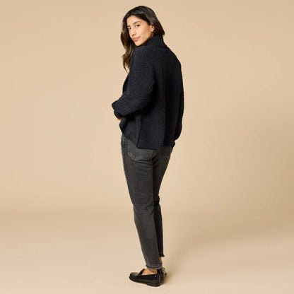 Waffle Marshmallow Cocoon Cardigan- Black