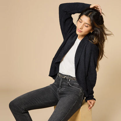 Waffle Marshmallow Cocoon Cardigan- Black