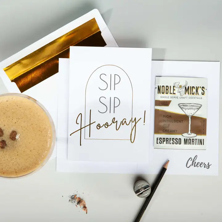 Noble Micks Cocktail & Cards - Sip Sip Hooray Greeting Card & Espresso Martini Mix