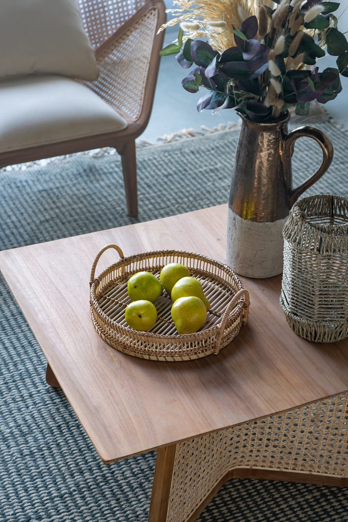 Round Decorative Brown Bamboo Woven Trays with Handles