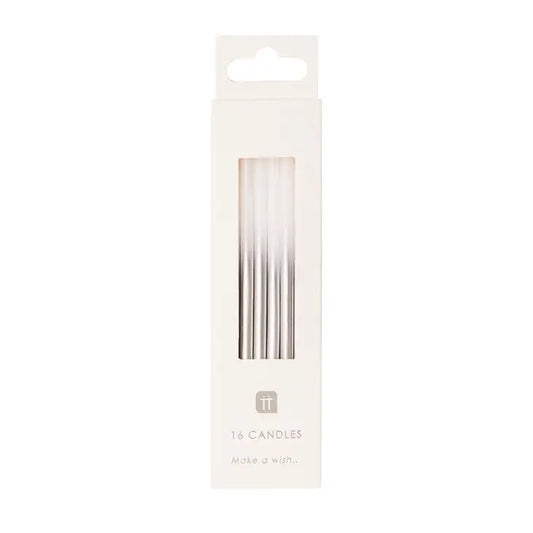 White and Silver Birthday Candles - 16 Pack